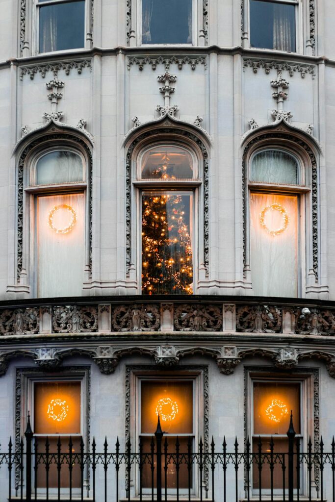 Elegant Holiday Decor on New York City Building