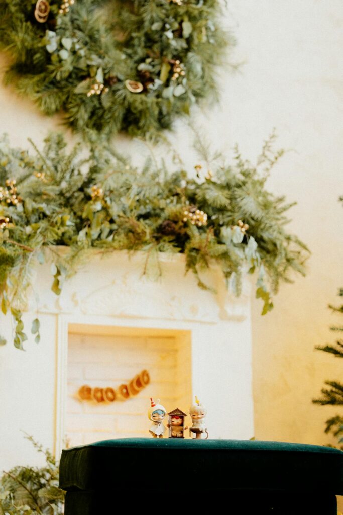 Festive Decor with Greenery and Figurines